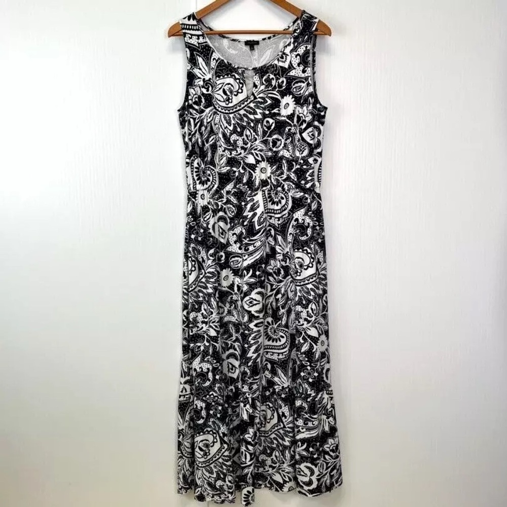 NWT Talbots Navy and White Sleeveless Paisley Floral Print Dress